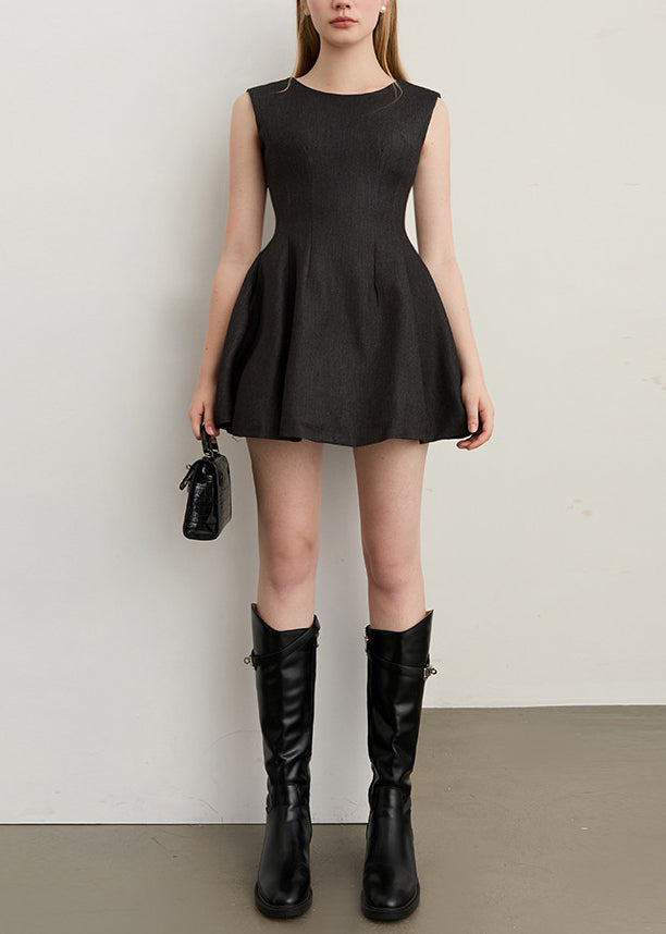 Modern Black Backless Cotton Day Dress Sleeveless
