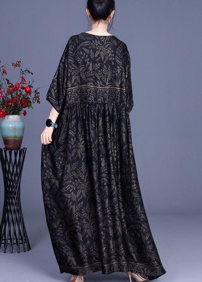 Botanical Print V-Neck Empire Waist Three Quarter Sleeve Maxi Dress
