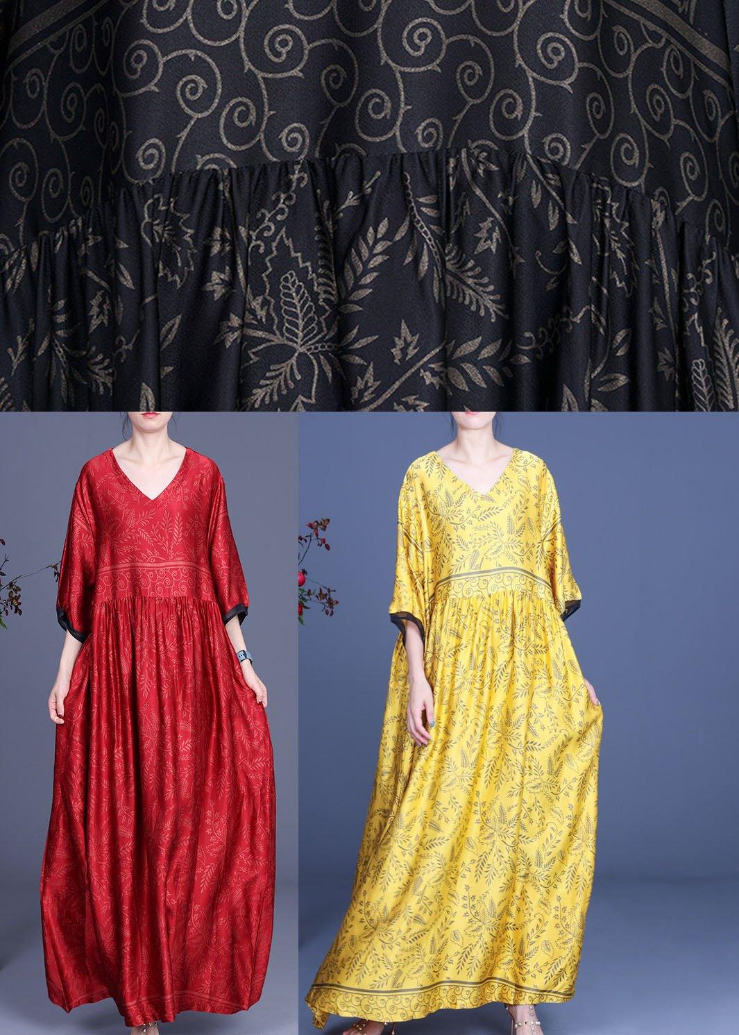 Modern Black Print Silk V Neck Dresses Summer