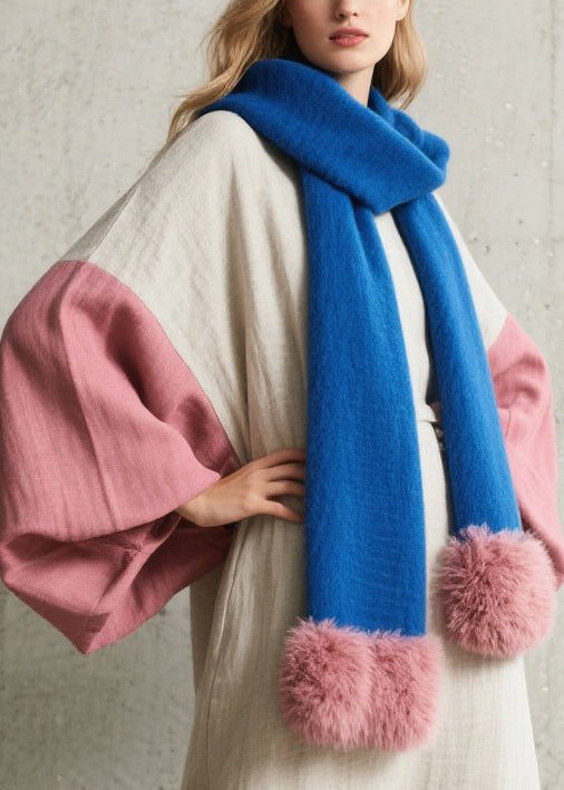 Oversized Slub Weave Lantern Sleeve Maxi Dress and Faux Fur Pom Scarf Two Piece Set