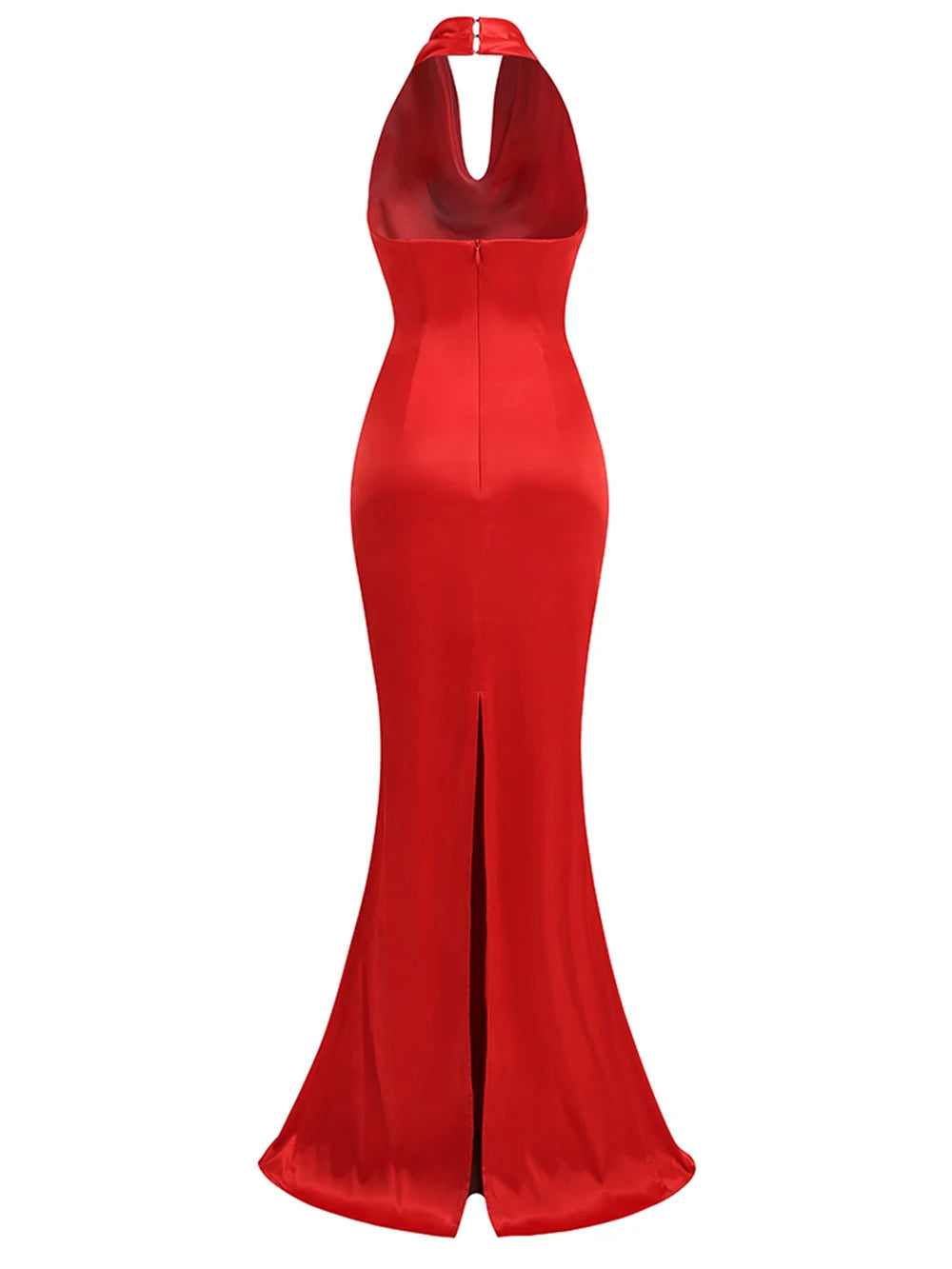 Backless Halter-Neck Deep V-Neck Bodycon Maxi Dress
