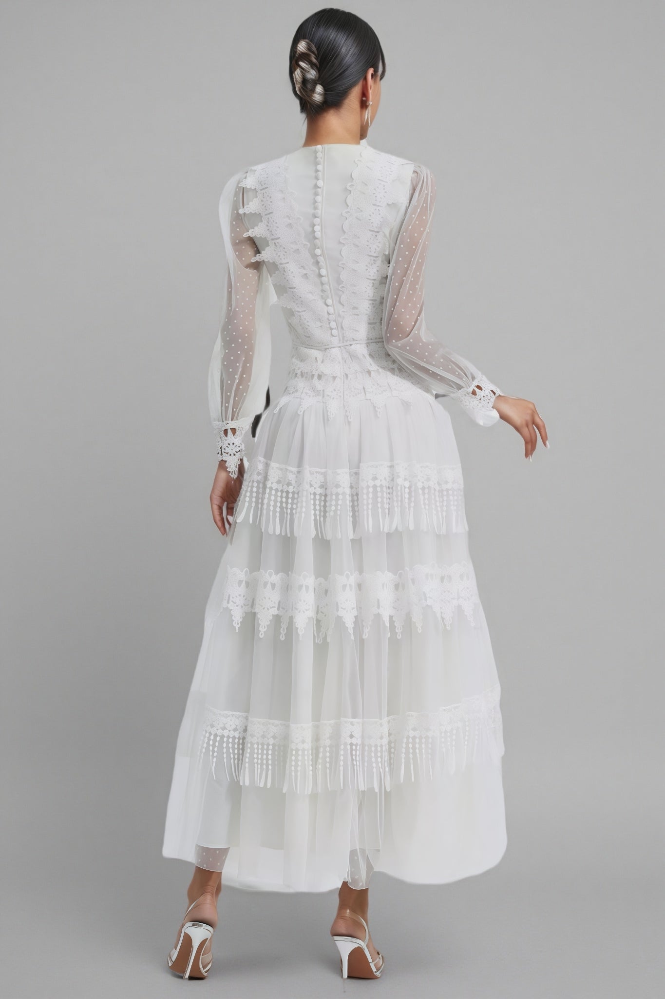 Torind White Lace Mesh Maxi Dress - View 7