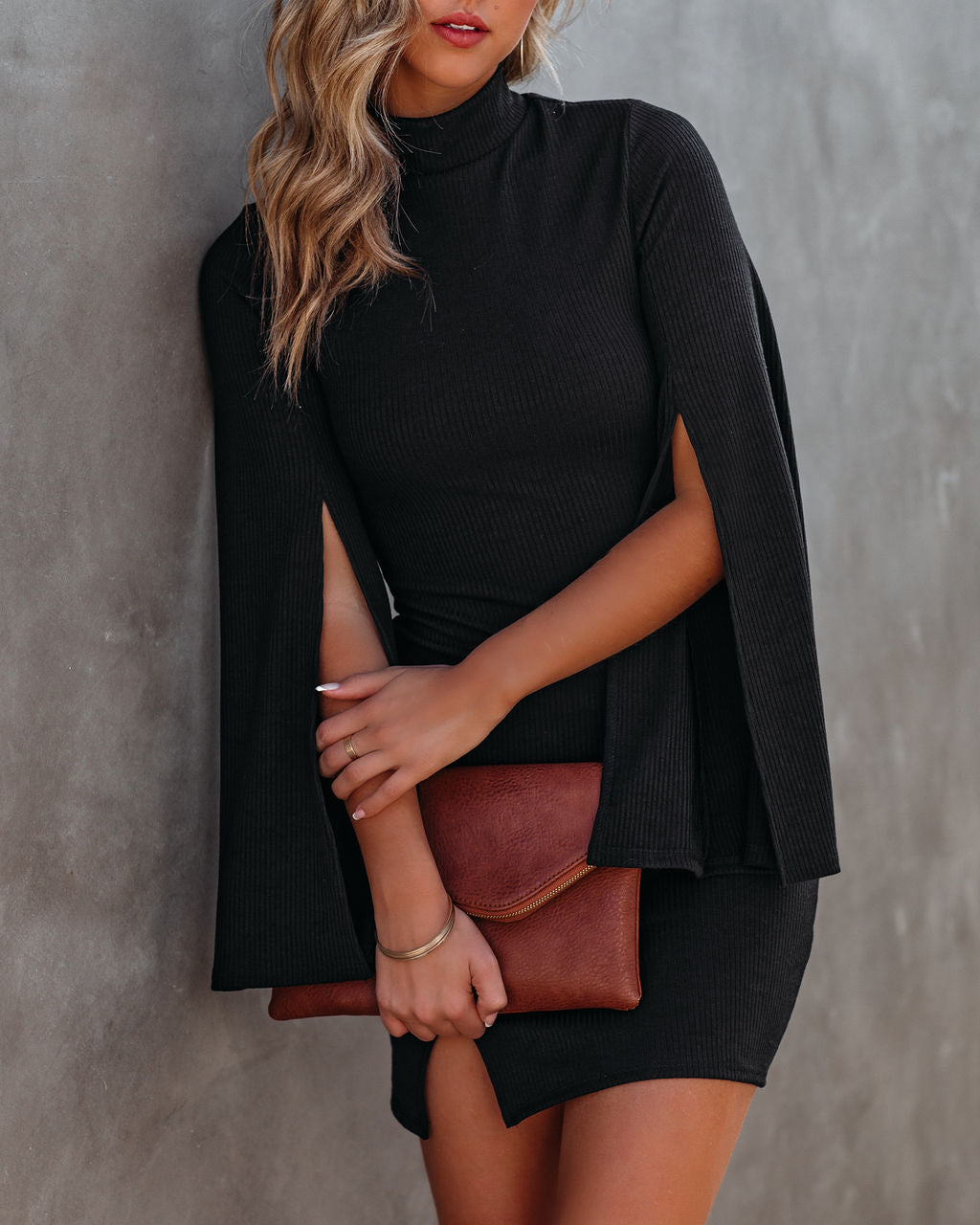 Must Be Love Bell Sleeve Knit Bodycon Dress - Black