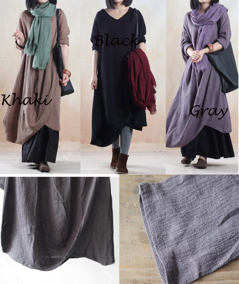 My freedom - black linen dress maxis plus size caftan dress floor legnth