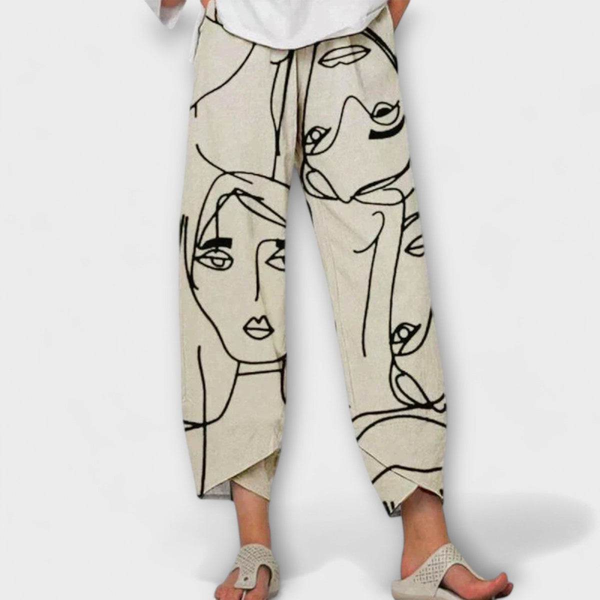 Abstract Face Print High Waist Tapered Pants