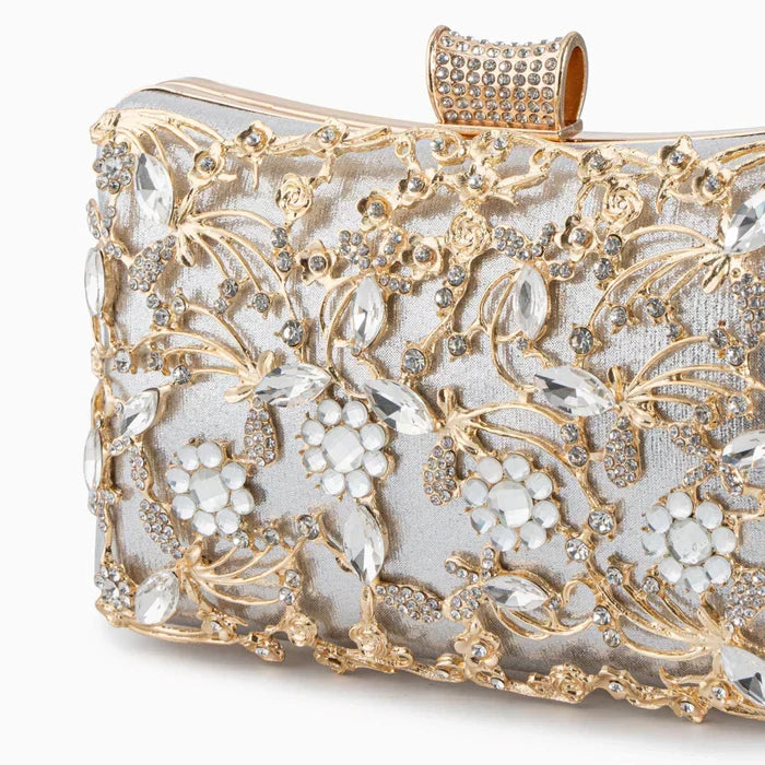 Rhinestone Floral Embellished Hard Case Clutch