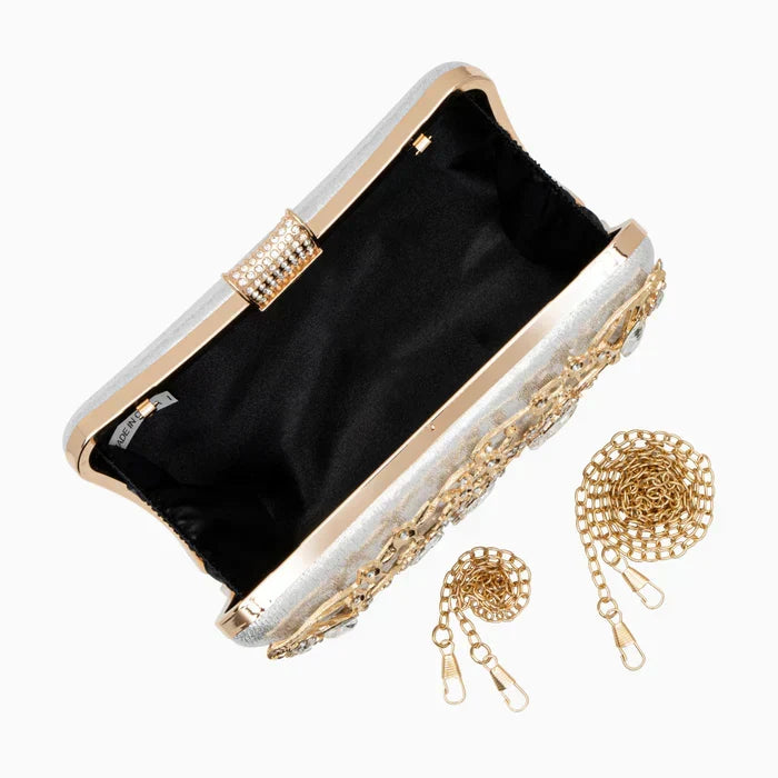Rhinestone Floral Embellished Hard Case Clutch