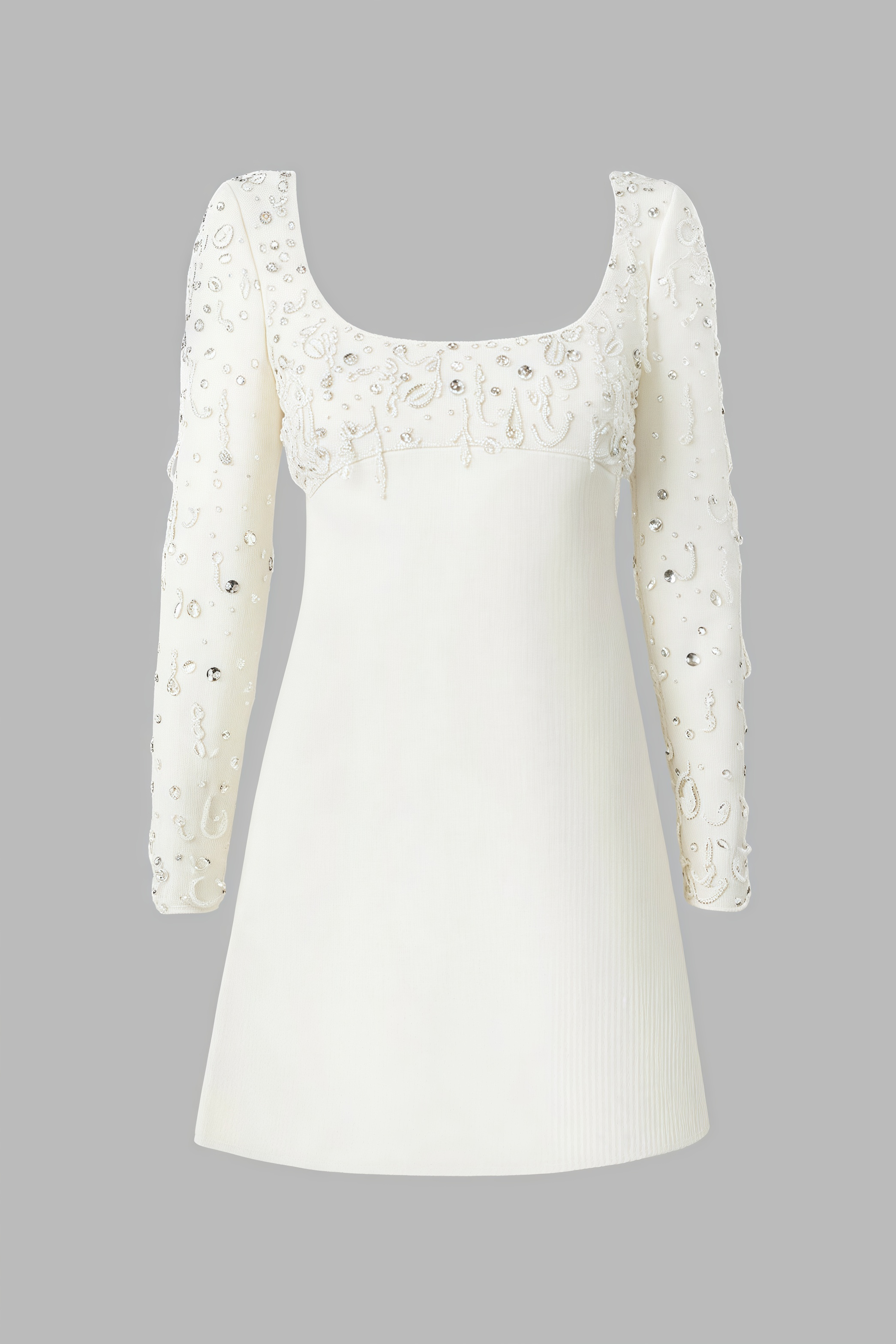Scoop Neck Long Sleeve Rhinestone Embellished Bodice Mini Dress