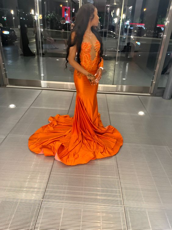 Orange prom dress,mermaid prom gown, junior prom dress cc1187