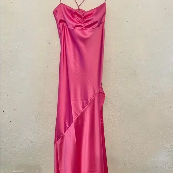 Charming Hot Pink Satin A Line Evening Dress Long Prom Party Gown cc1822