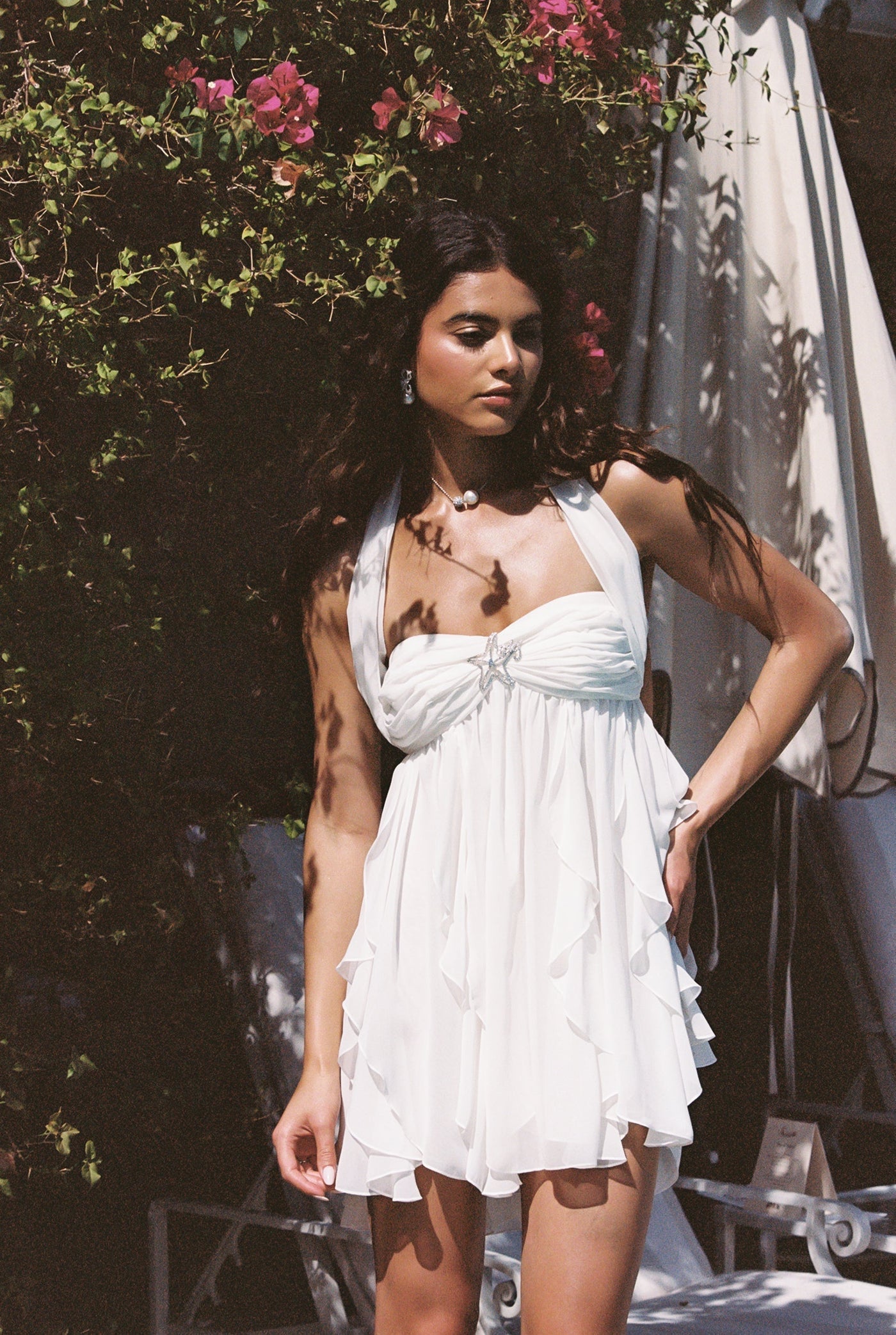 Halter Neck Floral Chiffon Fit and Flare Mini Dress Summer 11