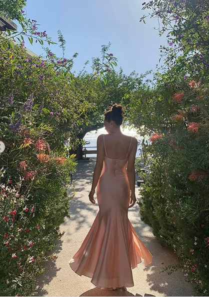 Elegant Straps Pink Satin Mermaid Evening Dress Formal Prom Dress cc1983