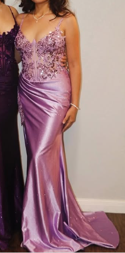 Purple Spaghetti Straps Mermaid Slit Evening Dress Prom Dress cc1987