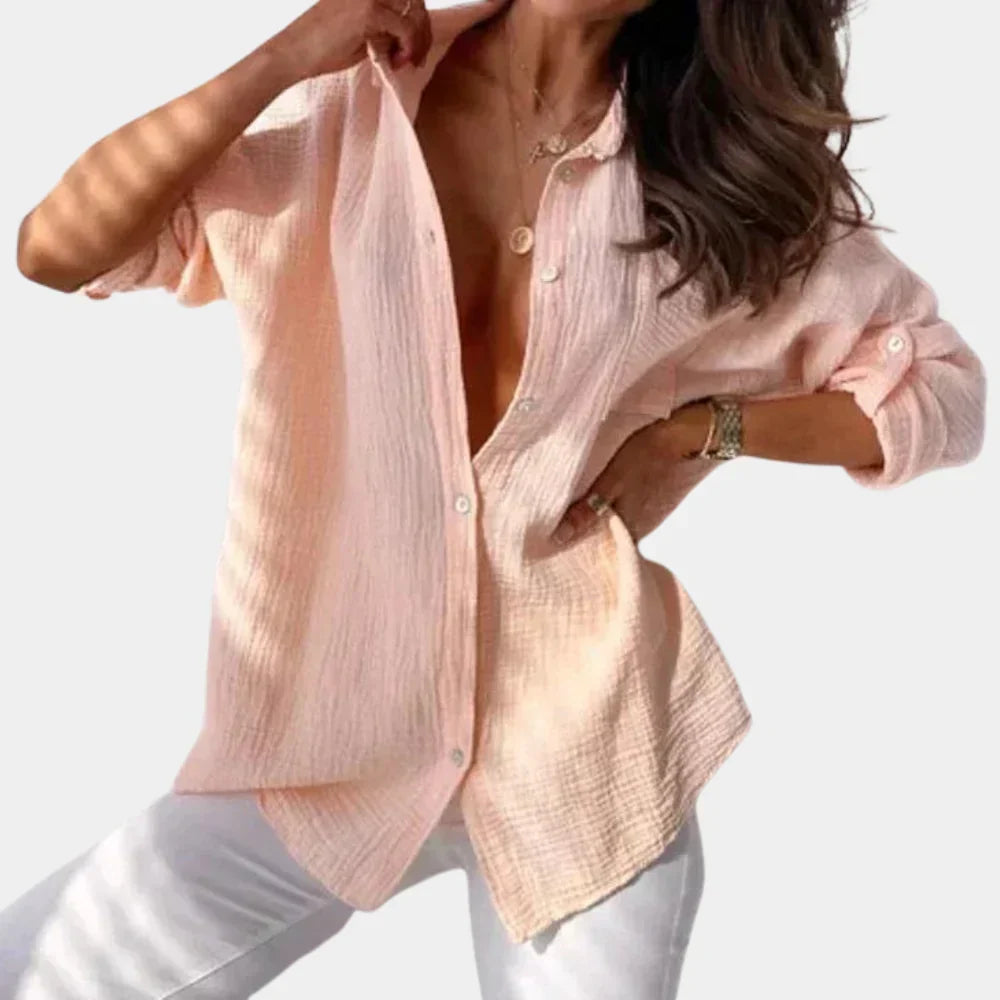 Oversized Long Sleeve Button Up Textured Shirt