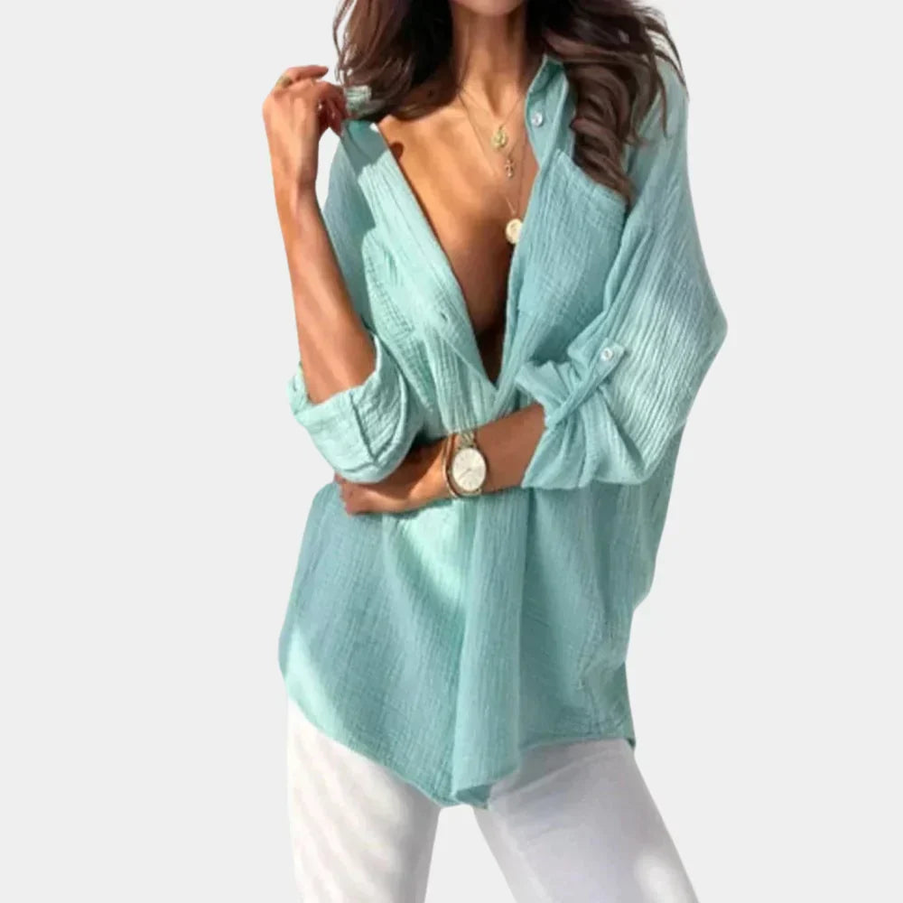 Oversized Long Sleeve Button Up Textured Shirt