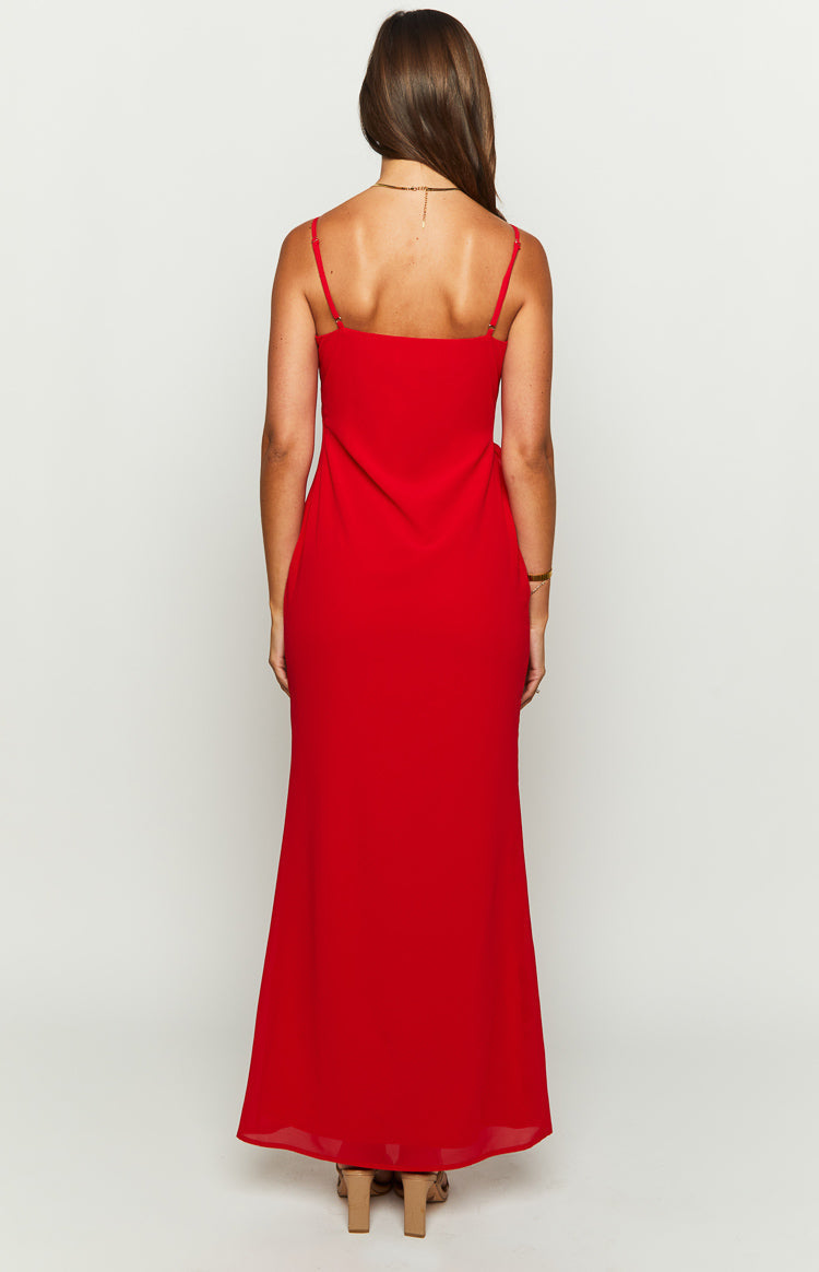 Ruffle Trim V-Neck Cami Strap High Split Maxi Dress 5