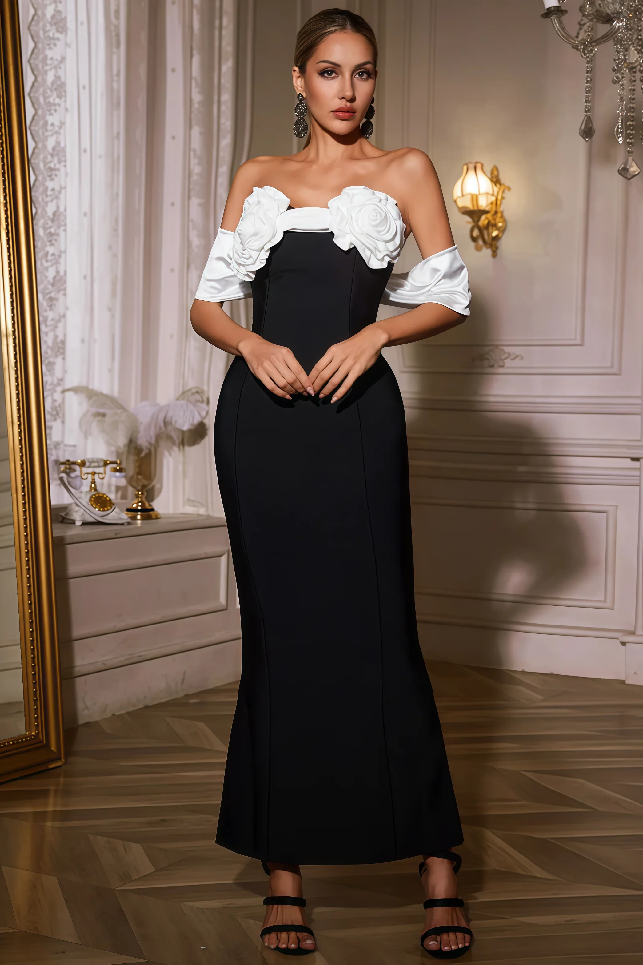 Hattilk Strapless Flower Bow Bandage Maxi Dress - View 2