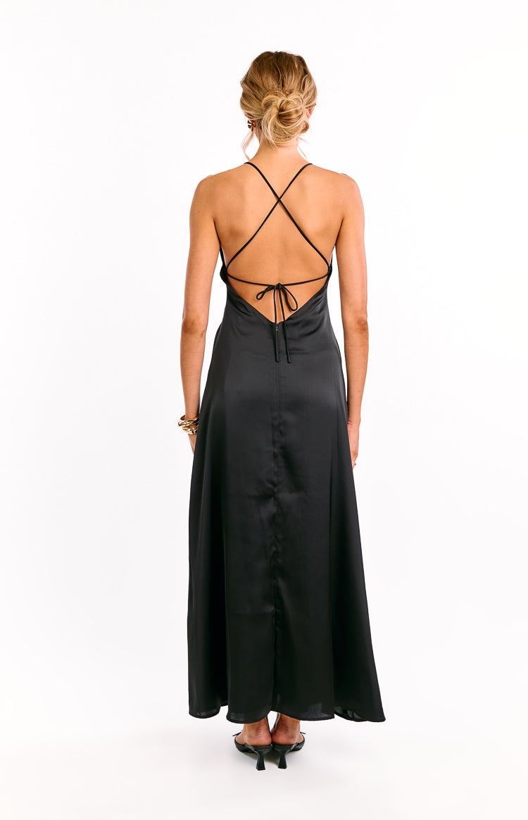 Satin Deep V-Neck Cross Back Spaghetti Strap Slip Maxi Dress 4