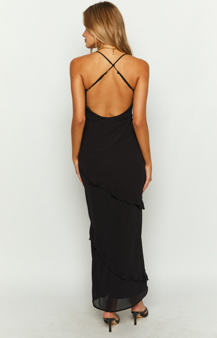Chiffon Tie Front Keyhole Asymmetric Ruffle Trim Maxi Dress 6