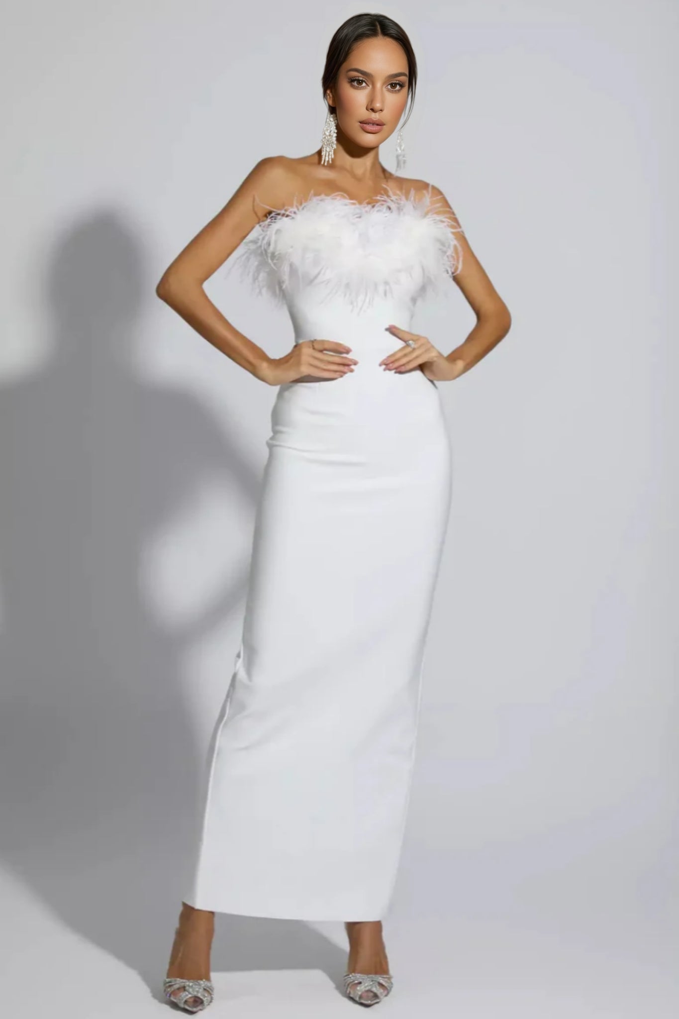Viane White Feather Tassel Maxi Dress - View 2