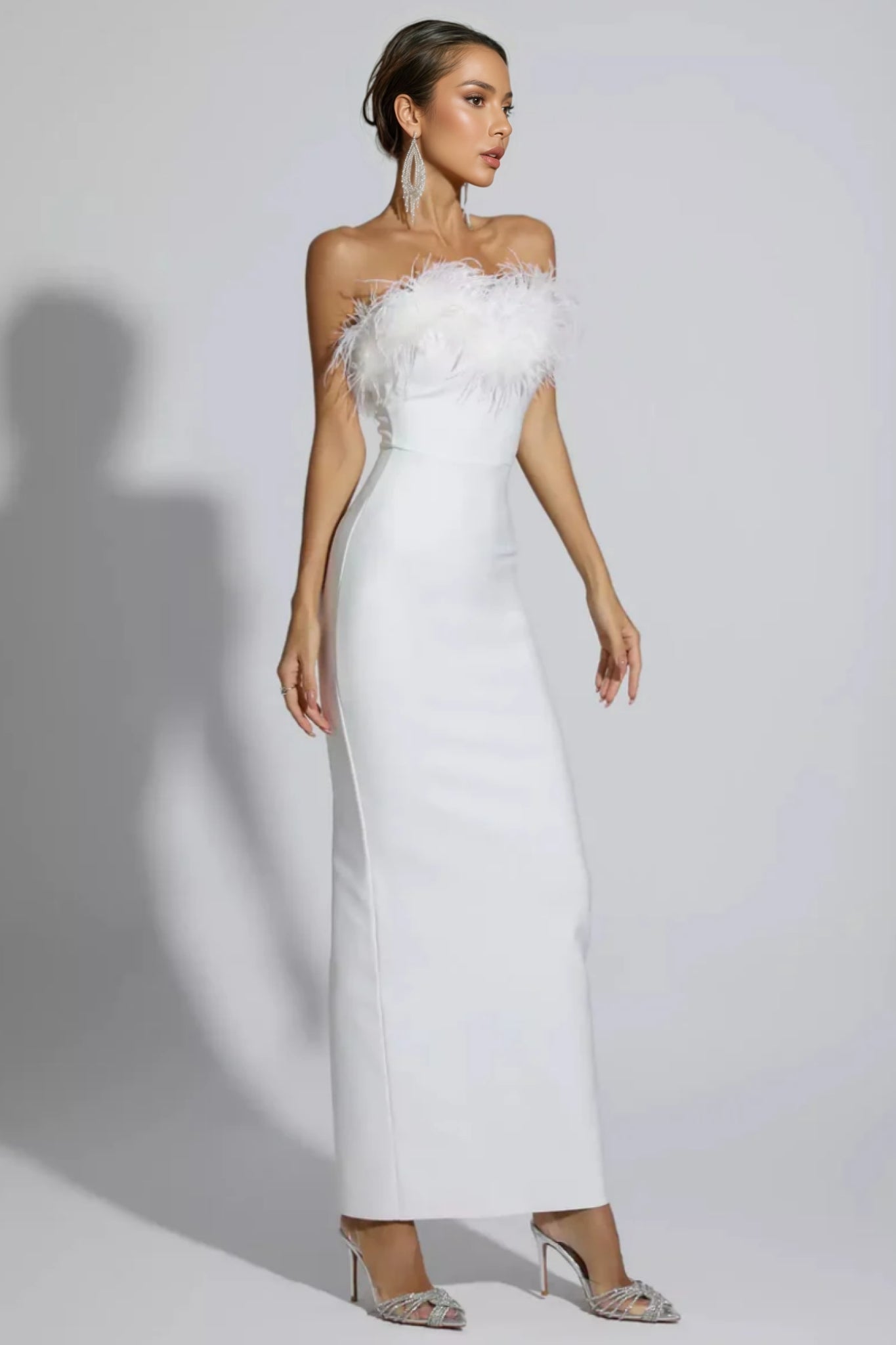 Viane White Feather Tassel Maxi Dress - View 6