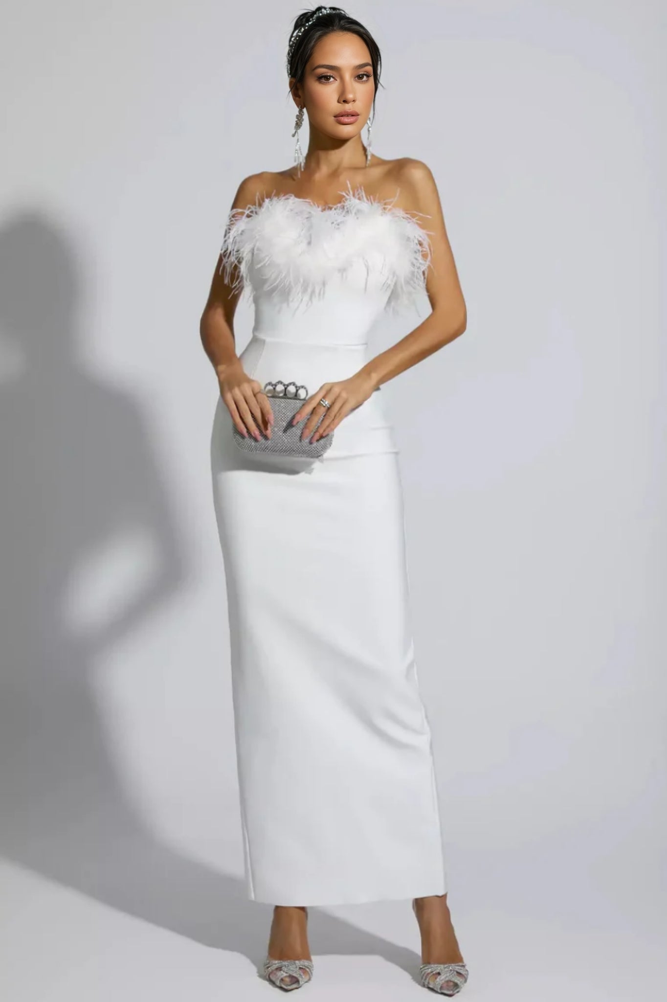 Viane White Feather Tassel Maxi Dress - View 3