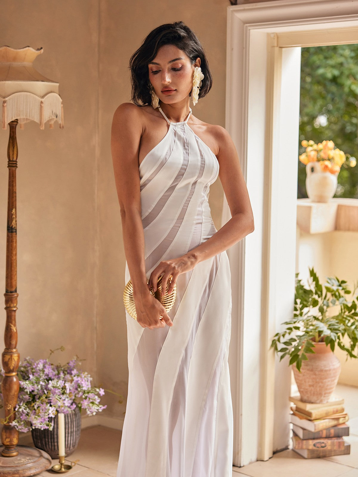 Halterneck Satin Maxi Dress - View 3