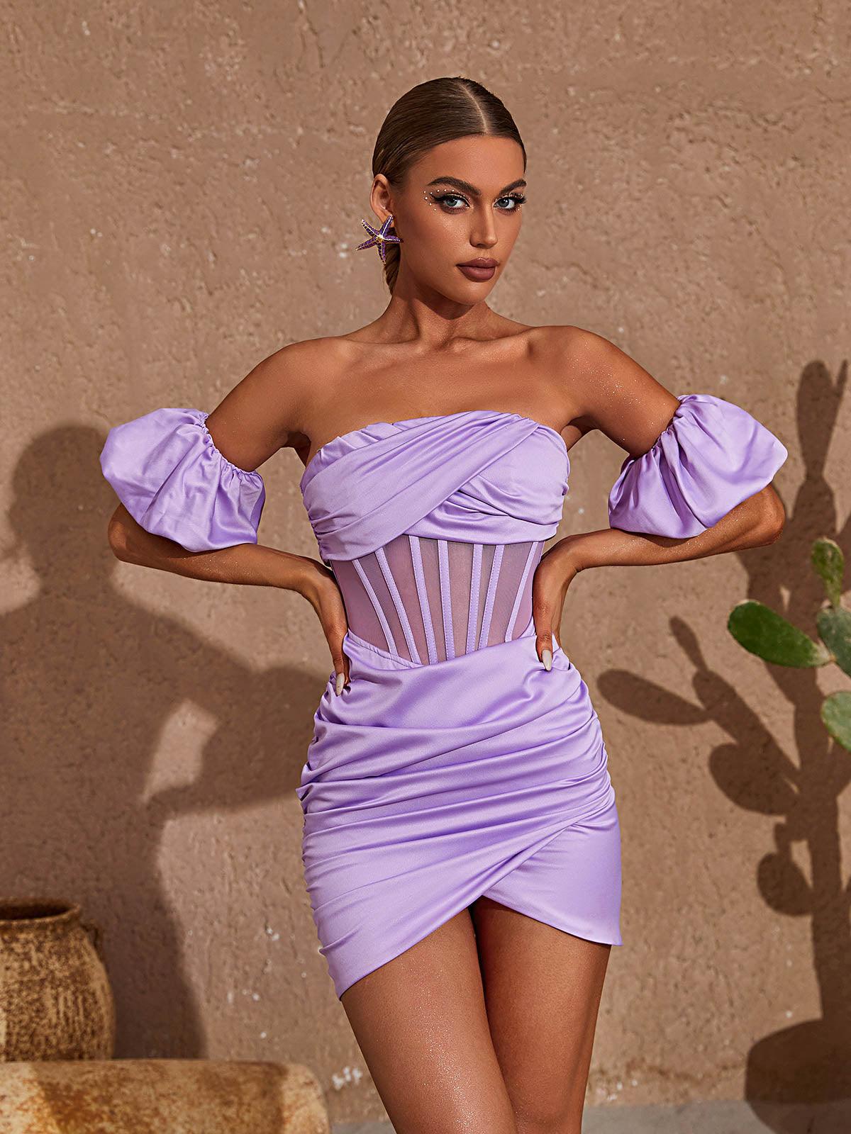 Mesh V-Neck Sleeveless Corset Bodycon Mini Dress