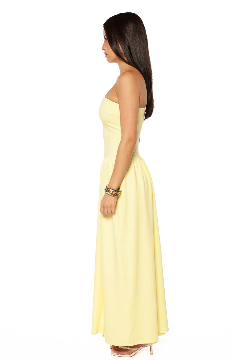 Strapless Fitted Bodice Drop Waist Side Split Maxi Dress 8