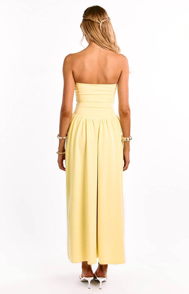 Strapless Fitted Bodice Drop Waist Side Split Maxi Dress 4
