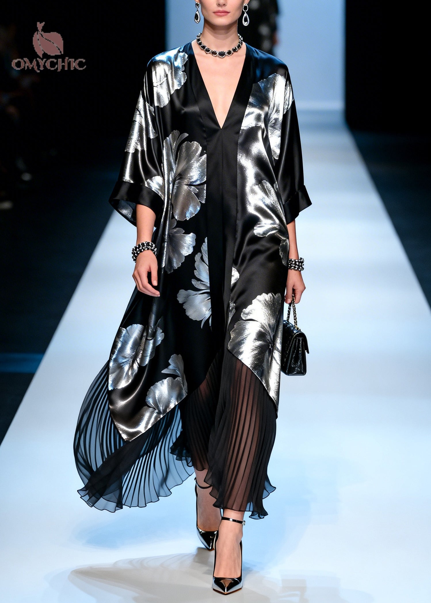 Natural Black Jacquard Patchwork Chiffon Maxi Dresses Summer