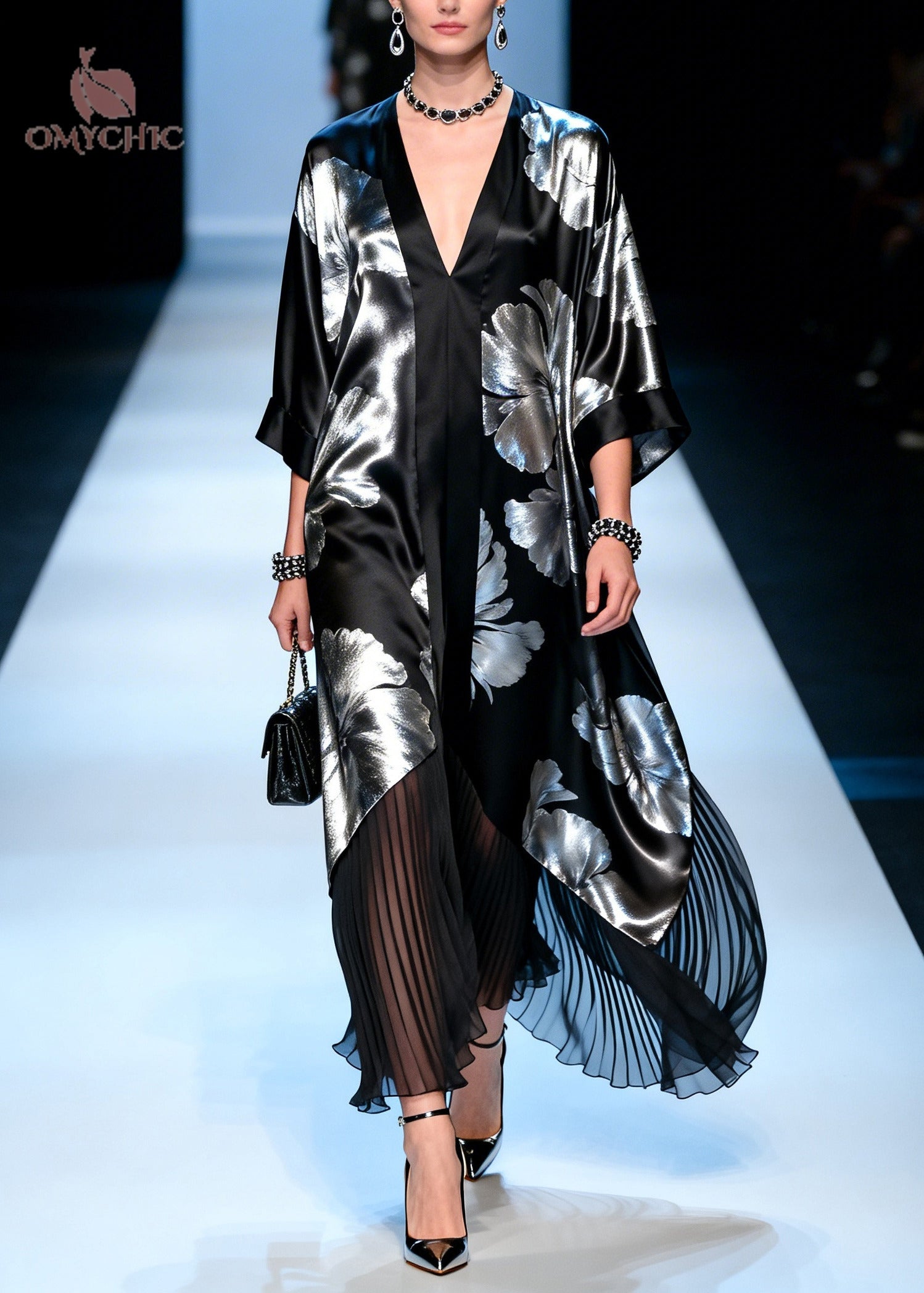 Natural Black Jacquard Patchwork Chiffon Maxi Dresses Summer - View 3