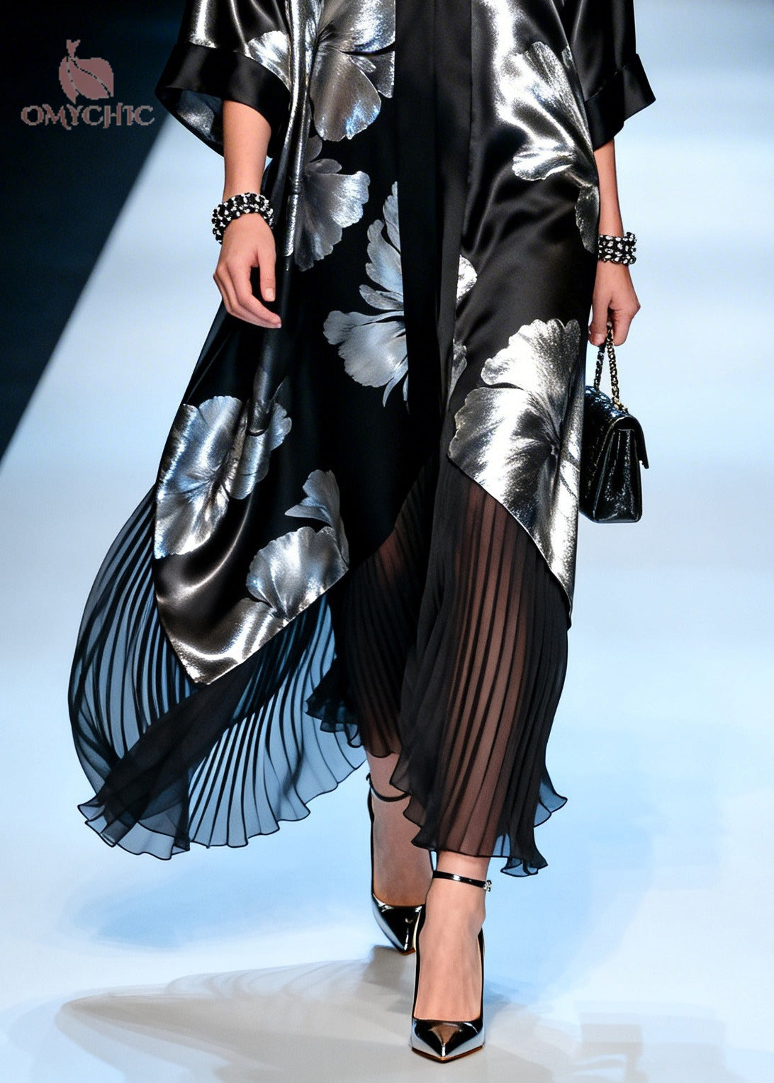 Natural Black Jacquard Patchwork Chiffon Maxi Dresses Summer - View 4