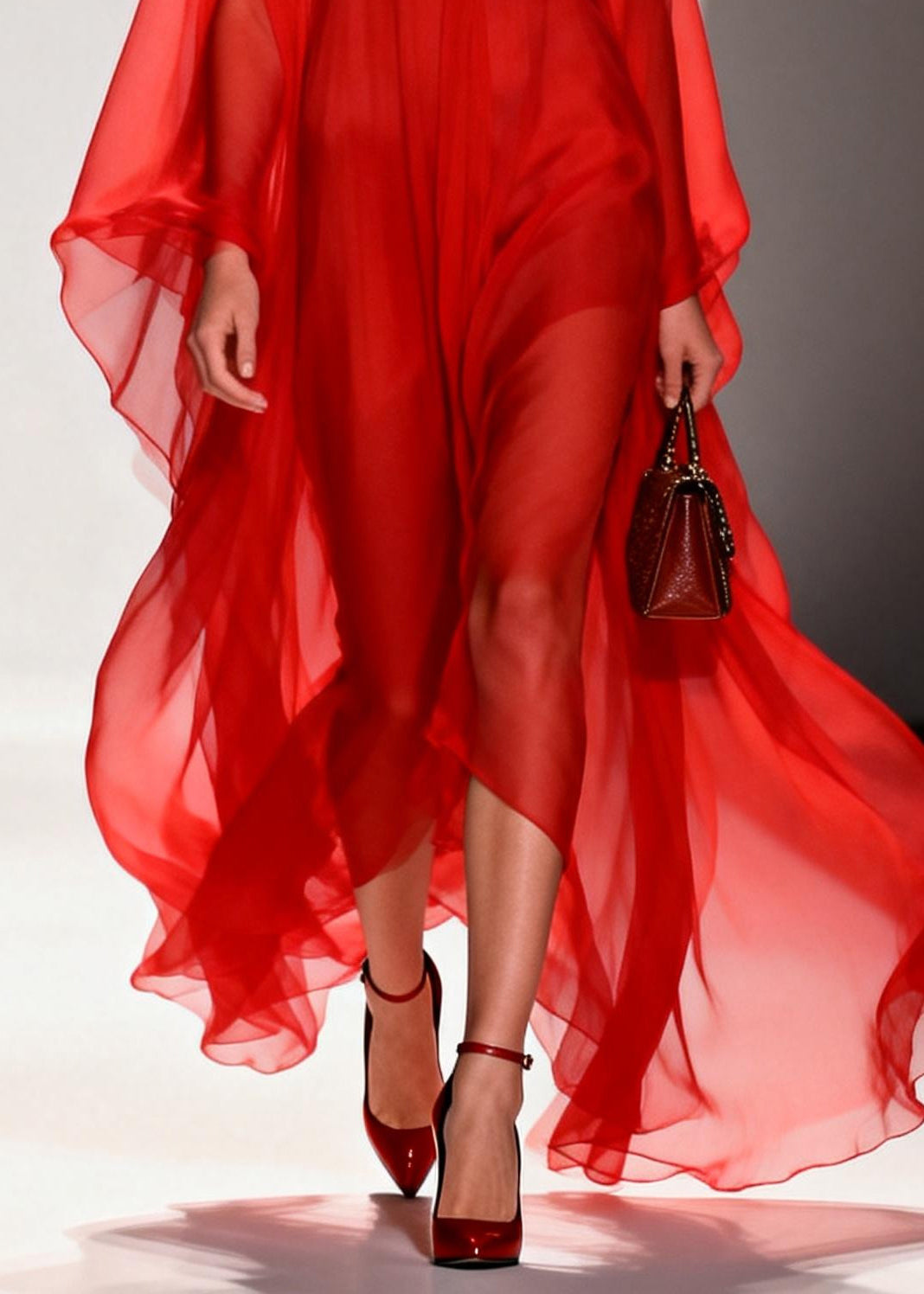 Chiffon Deep V-Neck Billowing Cape Sleeve Sheer Kaftan Maxi Gown