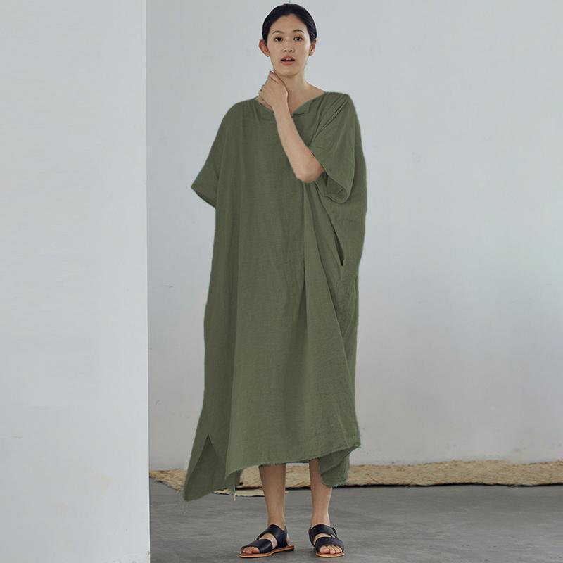 Ultra-Loose Pure Color Graceful Linen Dress