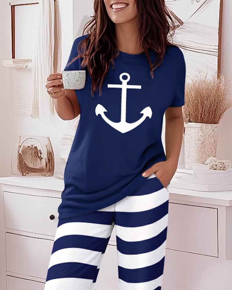 Nautical Dreams Women's Pajama Set | Soft Fabric & Anchor Design