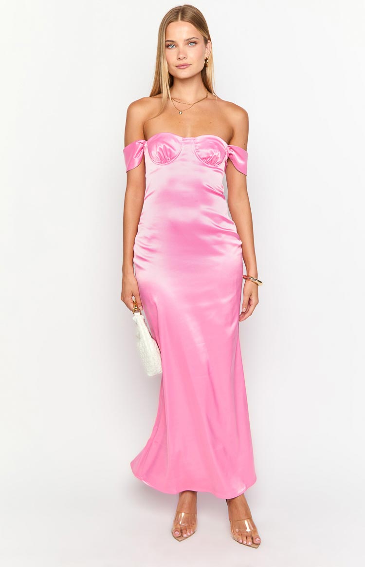 Satin Off Shoulder Sweetheart Underwire Bust Maxi Dress 2