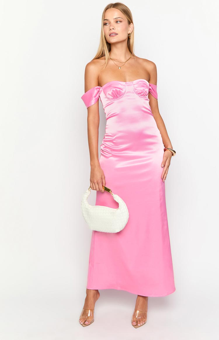 Satin Off Shoulder Sweetheart Underwire Bust Maxi Dress