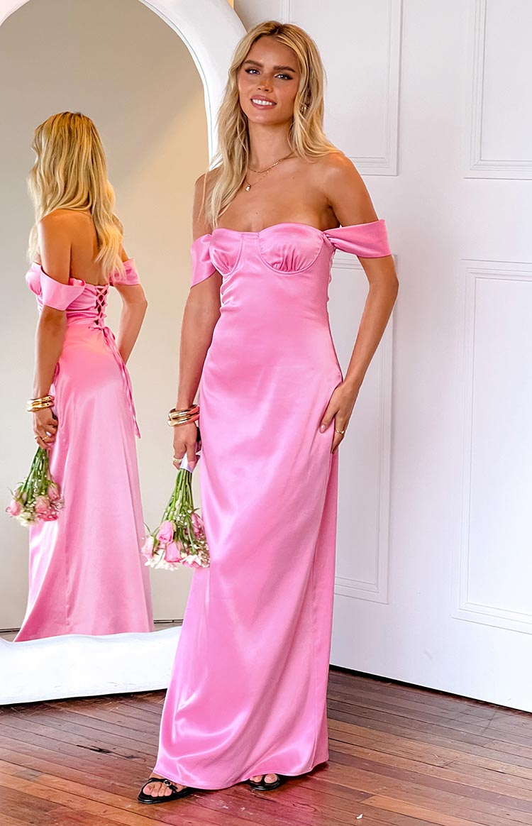 Satin Off Shoulder Sweetheart Underwire Bust Maxi Dress 8