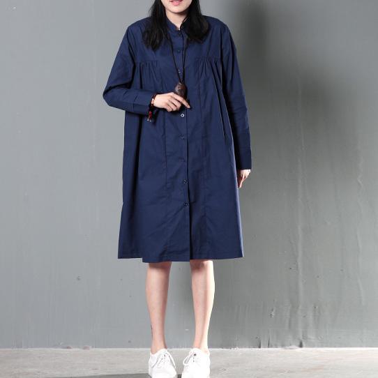 Navy blue oversize women linen shirt dress plus size cotton blouse top