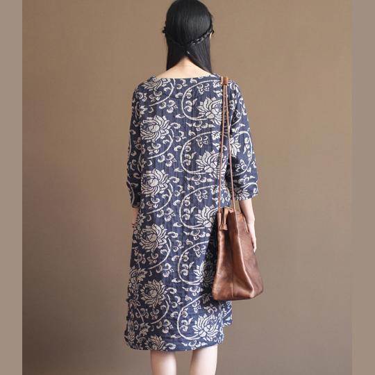 Navy floral cotton sundress plus size summer maxi dresses oversize caftan