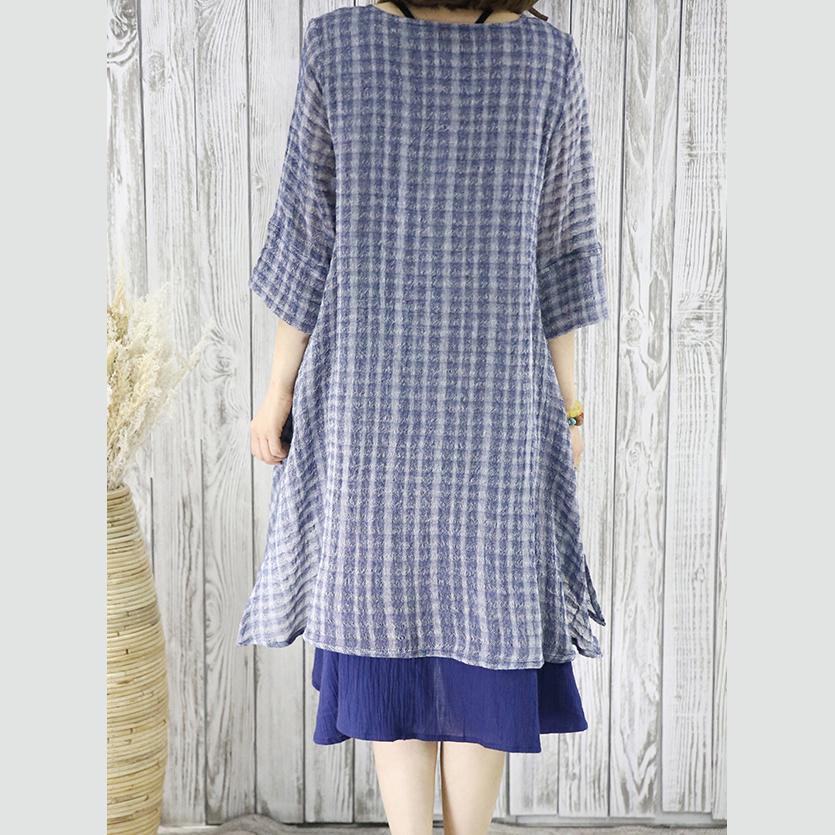 Navy layered sundress oversize causal summer dresses half sleeve blouse
