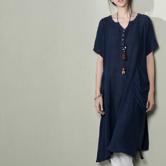 Navy Linen Sundress Plus Size Shirt Blouse Top