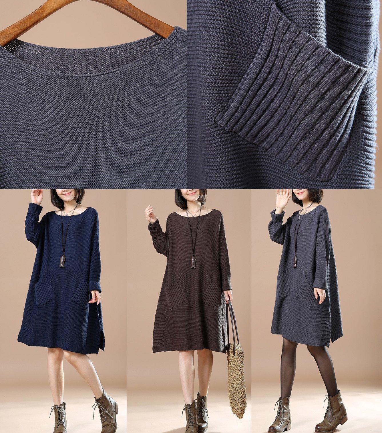 Navy plus size sweaters women winter knit dress