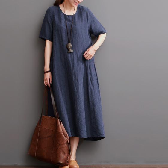Navy Summer Linen Dress Plus Size Linen Maxi Dresses Sundress