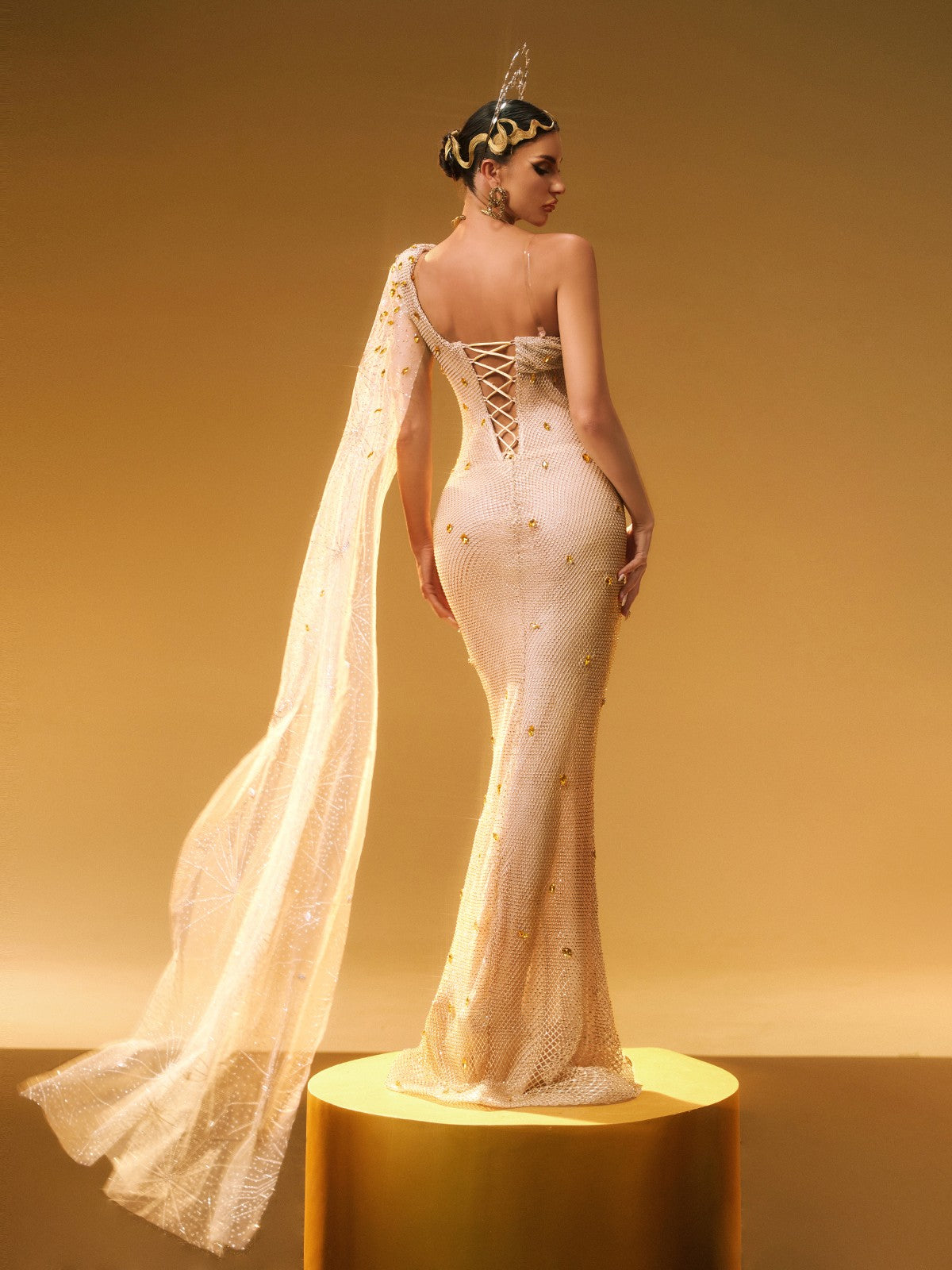 One Shoulder Rhinestone Maxi Dress - View 6
