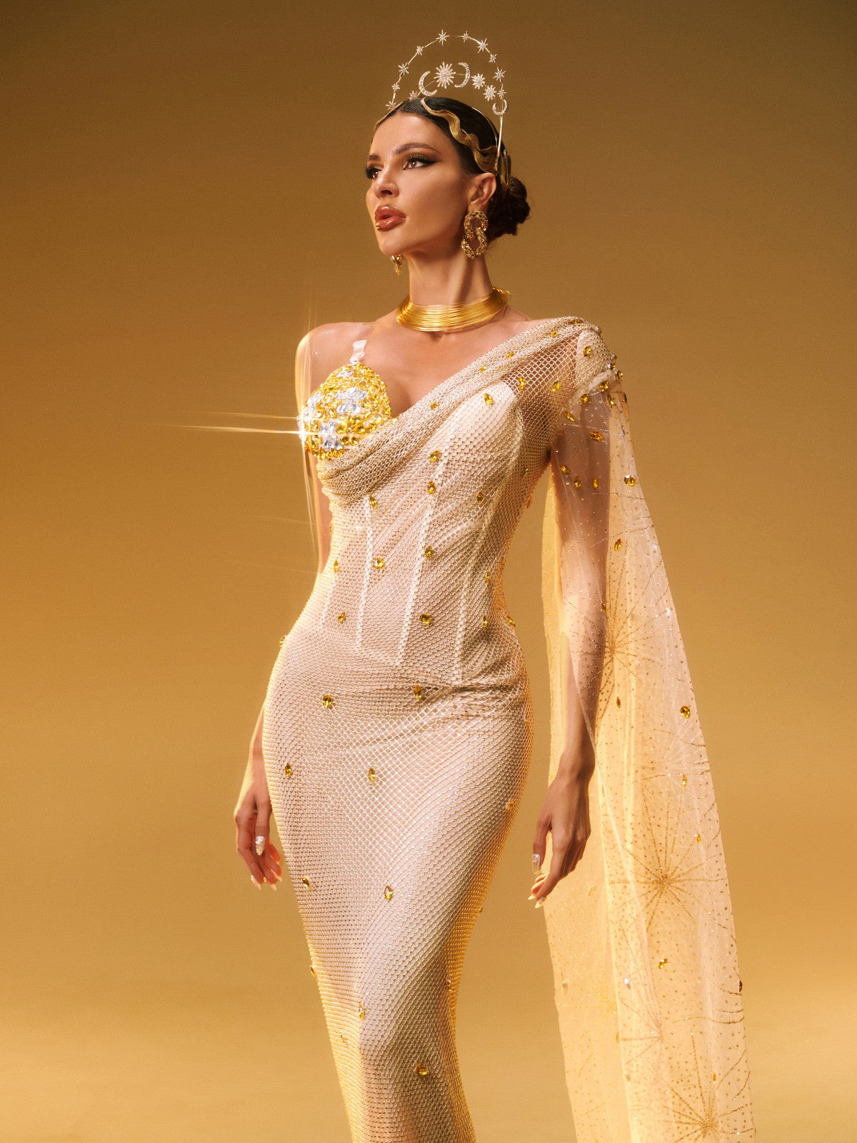 One Shoulder Rhinestone Maxi Dress - View 2