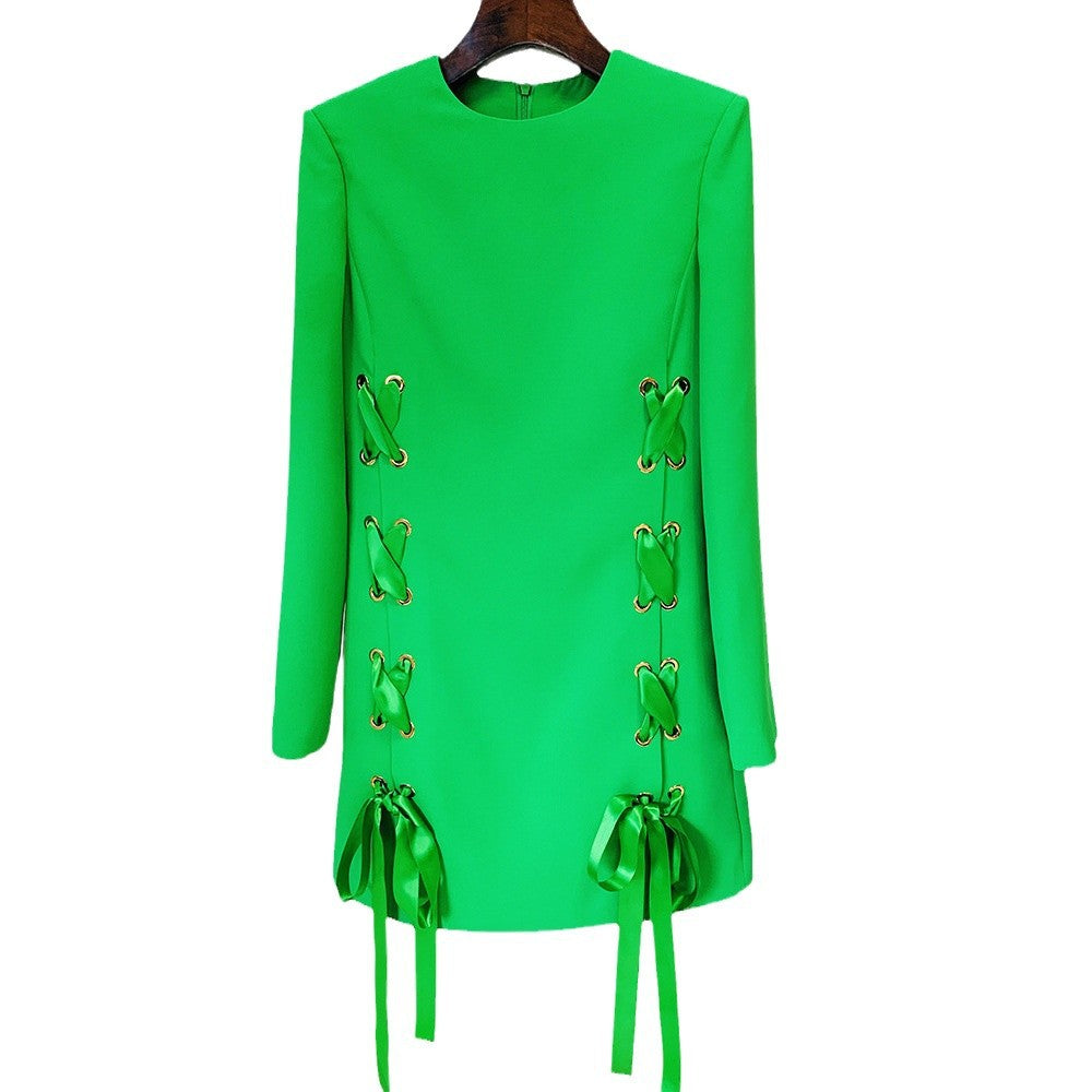 Lace Up Side Long Sleeve Shift Mini Dress 5