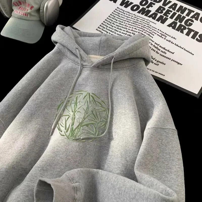 Bamboo Pattern Print Y2K Hoodie
