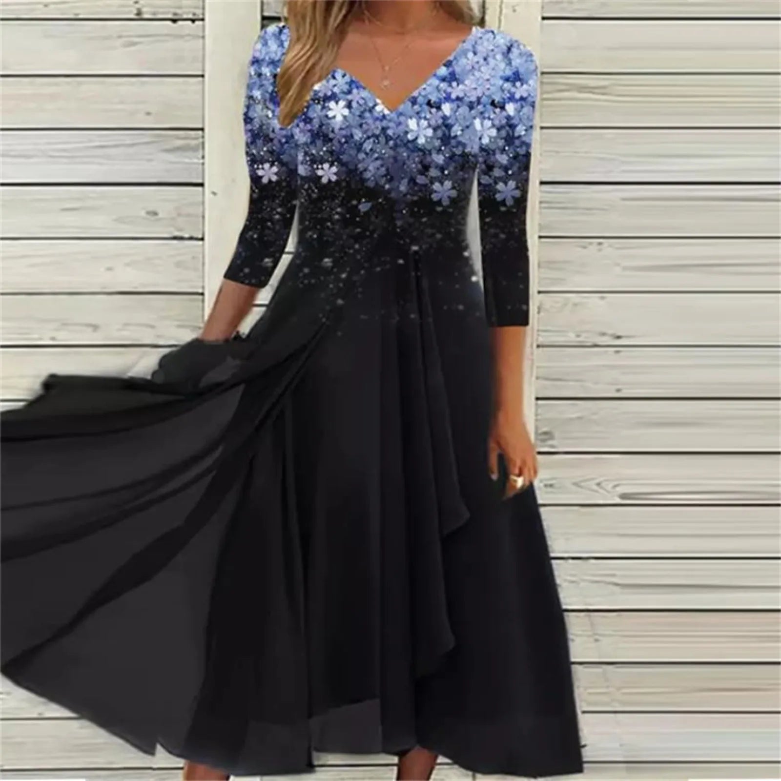 Floral Print Lace Half Sleeve A-Line Maxi Dress